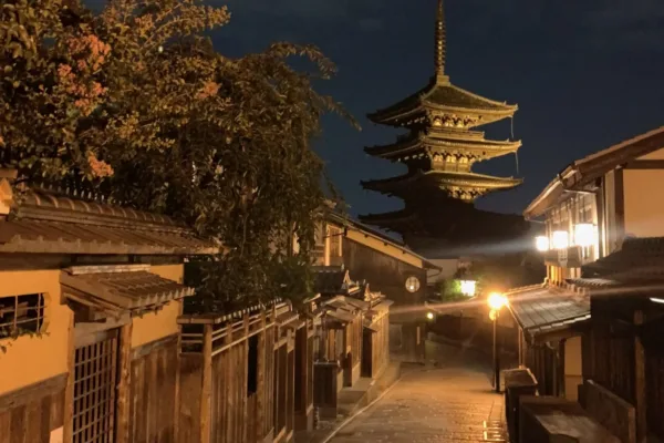 Gion district at night in Kyoto Japan