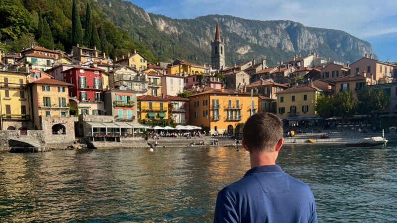 overlooking Varenna from boat in Lake Como, Italy