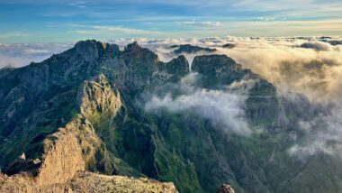 sunset mountains views from Pico do Ruivo in Madeira, one of the best places to visit in Portugal