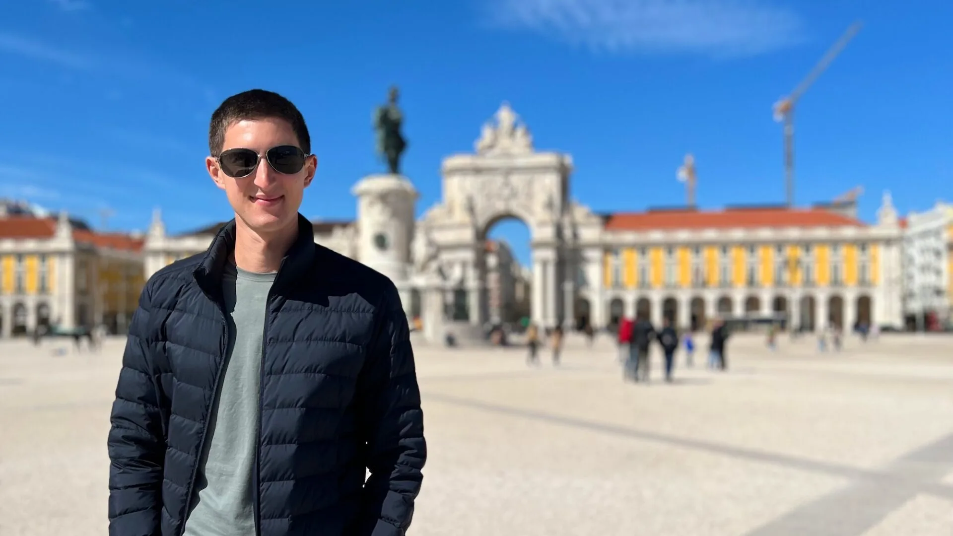 travel blogger in downtown Lisbon Portugal