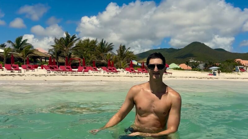 crystal blue water at a beachfront club hotel resort on orient beach in st Martin