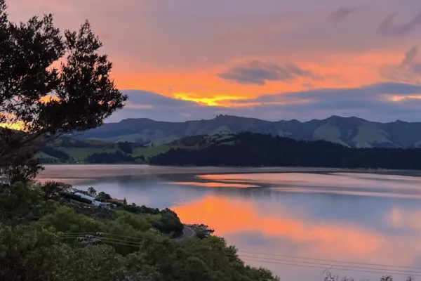 views of charteris bay near Christchurch at sunset in New Zealand