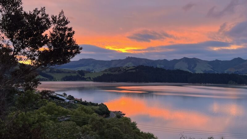 views of charteris bay near Christchurch at sunset in New Zealand