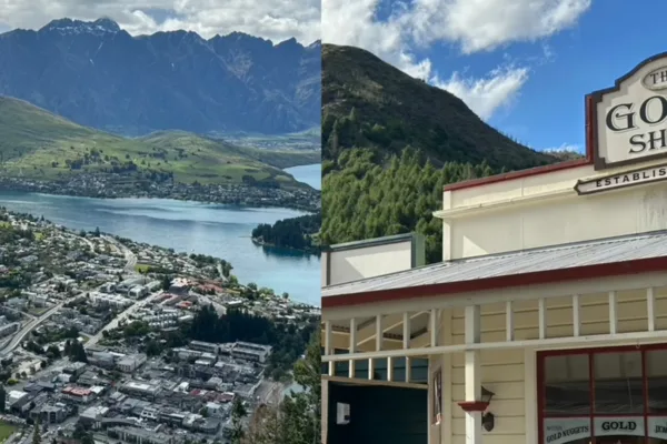 comparison photo of queenstown and Arrowtown in New Zealand