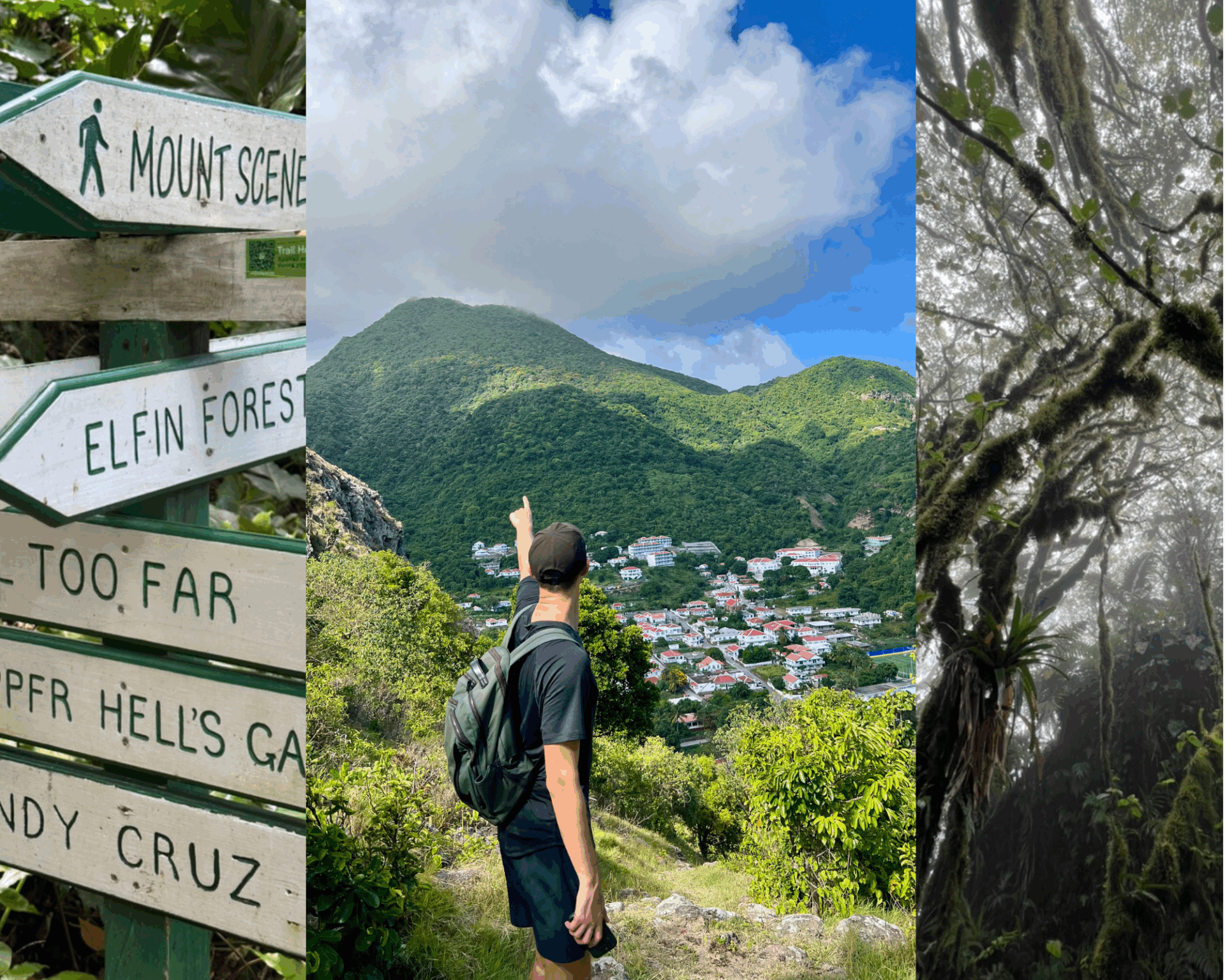 Saba Hiking guide cover photo with trail signs and beautiful views