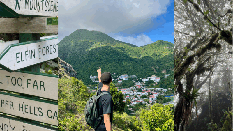Saba Hiking guide cover photo with trail signs and beautiful views