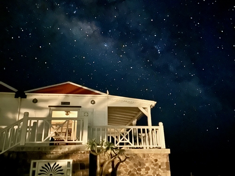 Spyglass Villa in Saba at night with views of stars and Milky Way in Caribbean