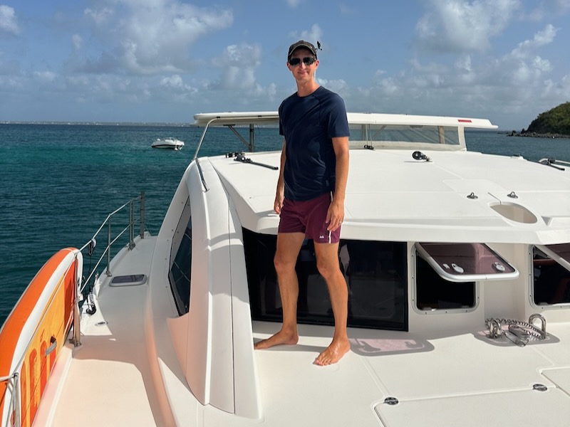 sailing to Pinel Island by catamaran boat rental in st Martin