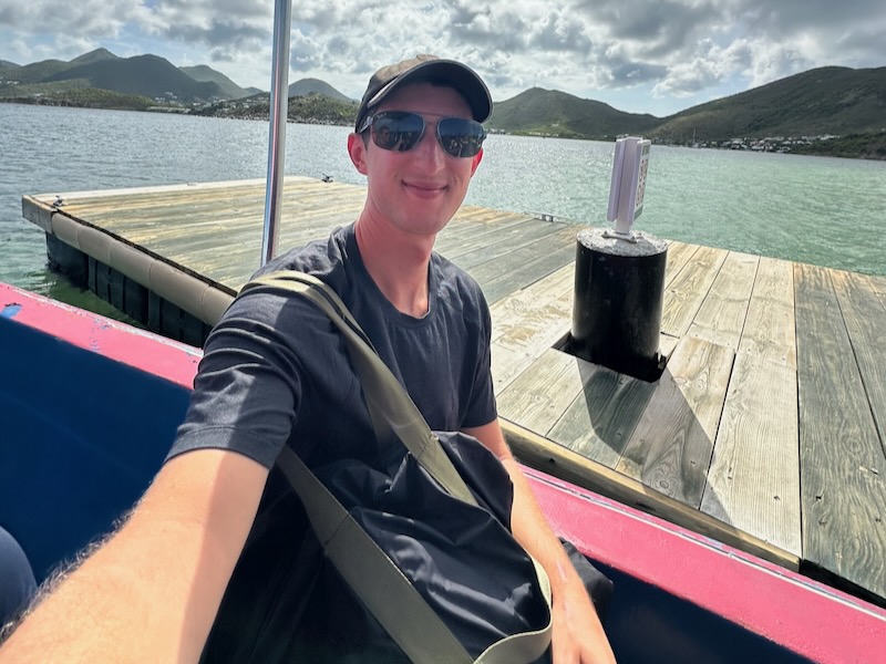 man on Pinel Island ferry in St Martin