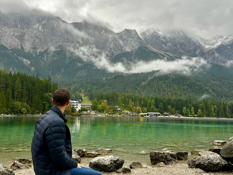 sitting at the shores of Lake Eibsee Germany