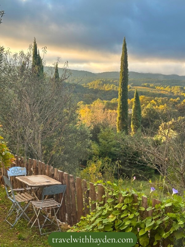 Serene countryside with table and chairs in Provence