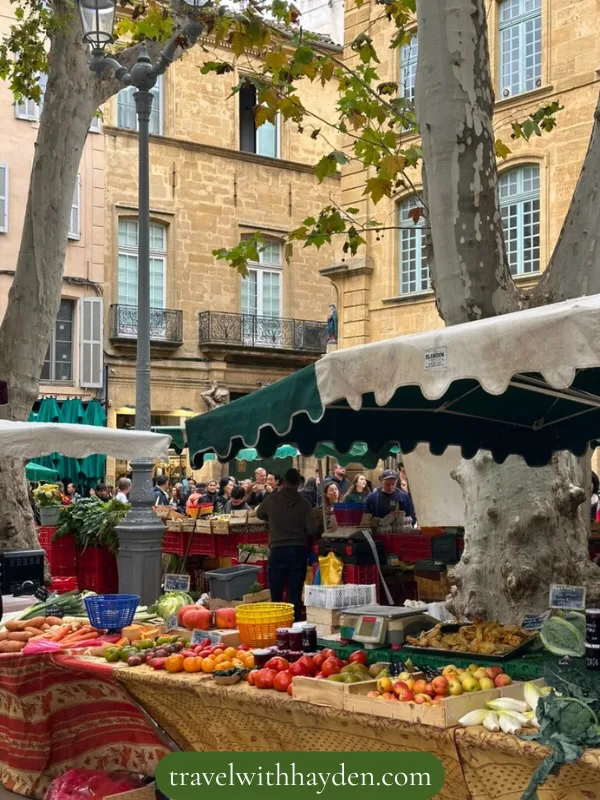 Vibrant market with fresh produce in Provence