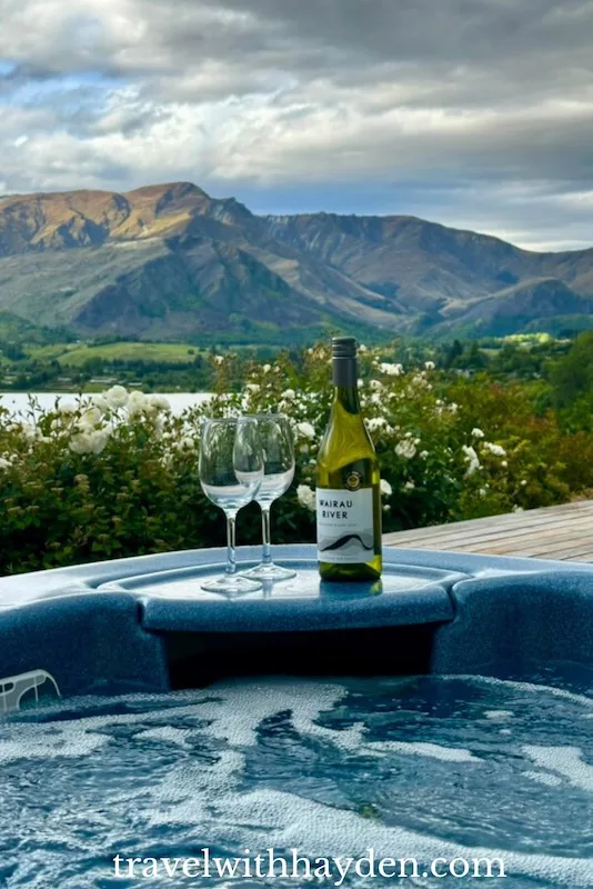 relaxing hot tub views in queenstown at Lake Hayes