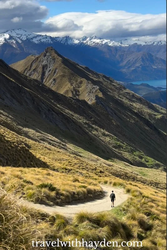 hiking roy's peak in Wanaka at sunset