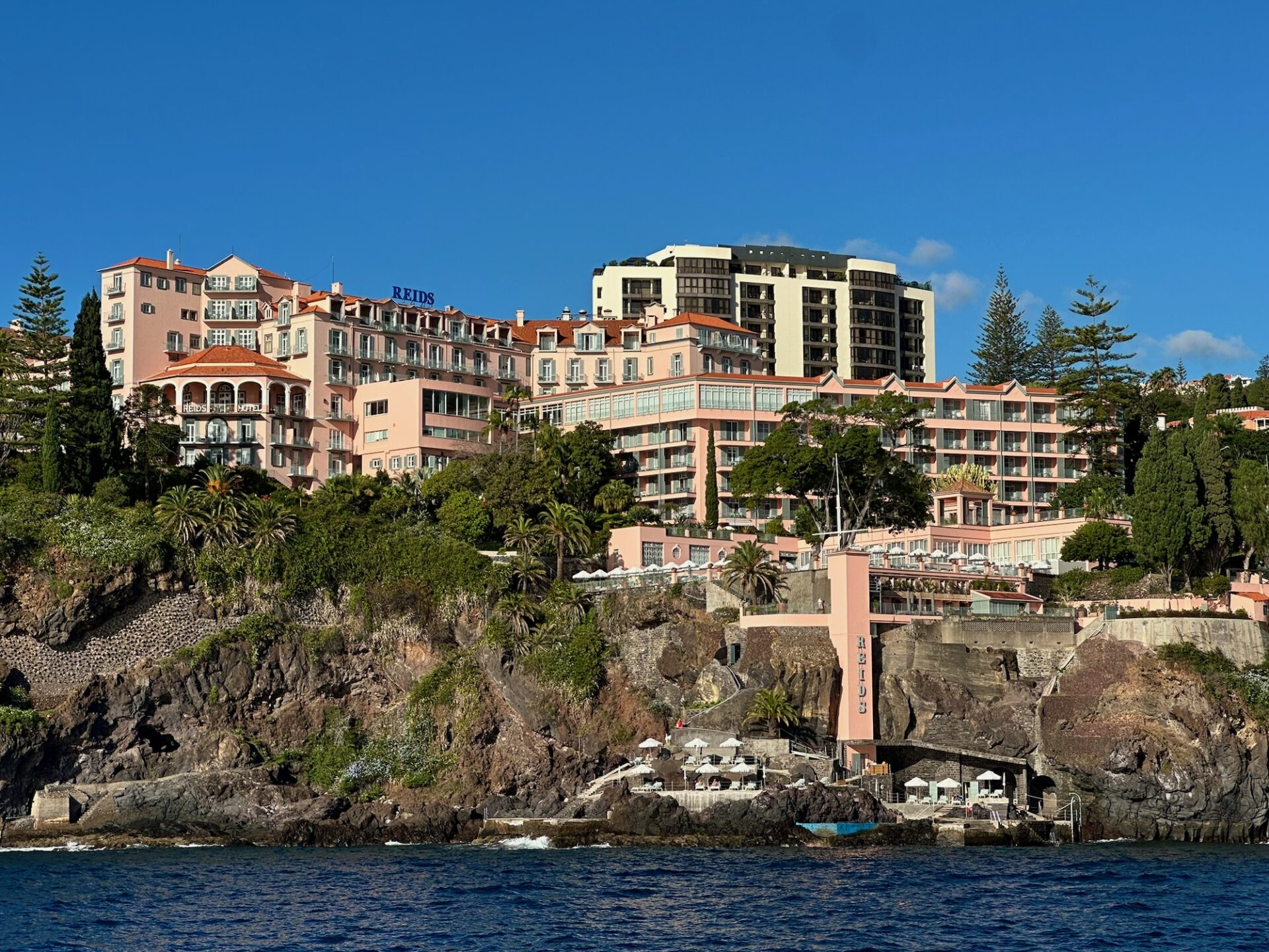 Cliffside views of Reid's Palace Madeira hotel