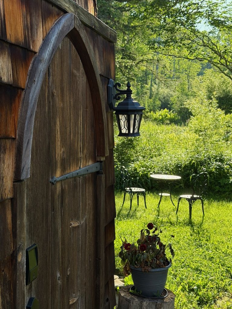 Peaceful seating area outside a fairytale Airbnb in Massachusetts