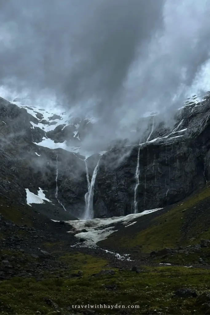 Waterfalls on Milford Road in Fiordland National Park
