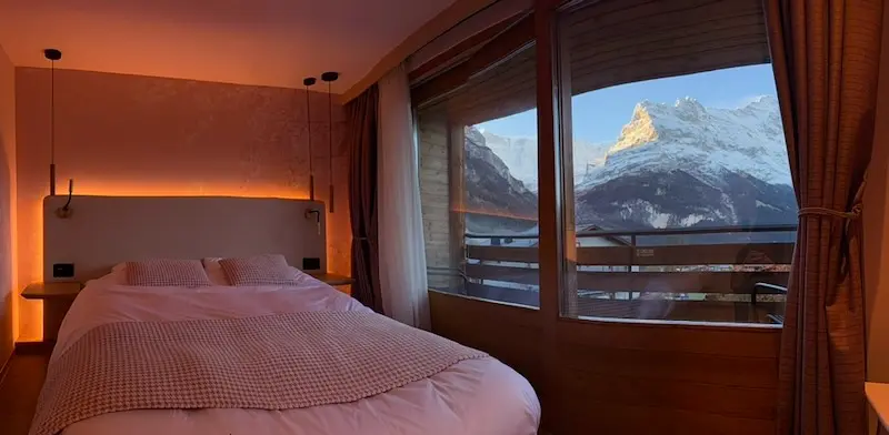 Bedroom in Yama Suite at Grindellodge with Eiger Views